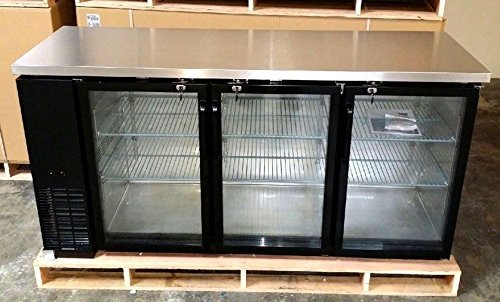 72" Commercial 3 Door Back Bar Beer Bottle Beverage Can Cooler Refrigerator, Black, with Stainless Steel Top and... N2