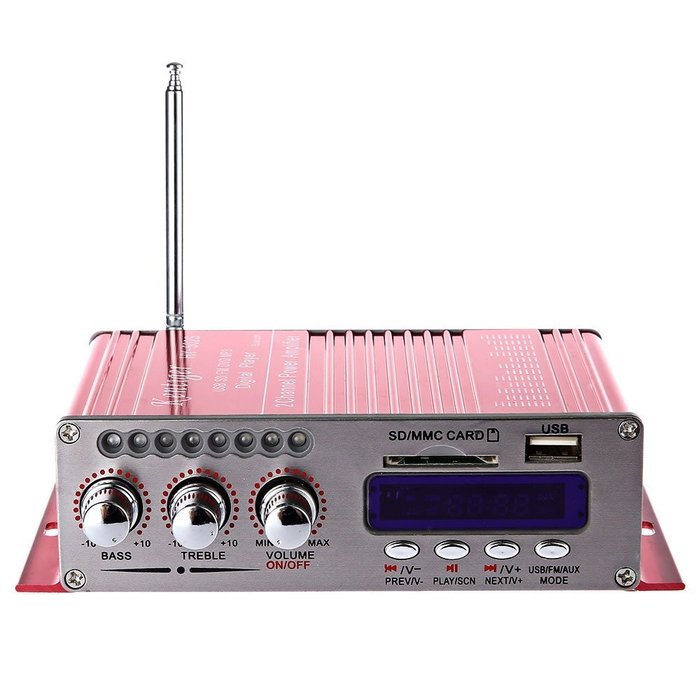 Robolife USB Kentiger HY - 502S 2CH Bluetooth Hi-Fi Super Bass Output Power Amplifier with Remote Controller Red N4