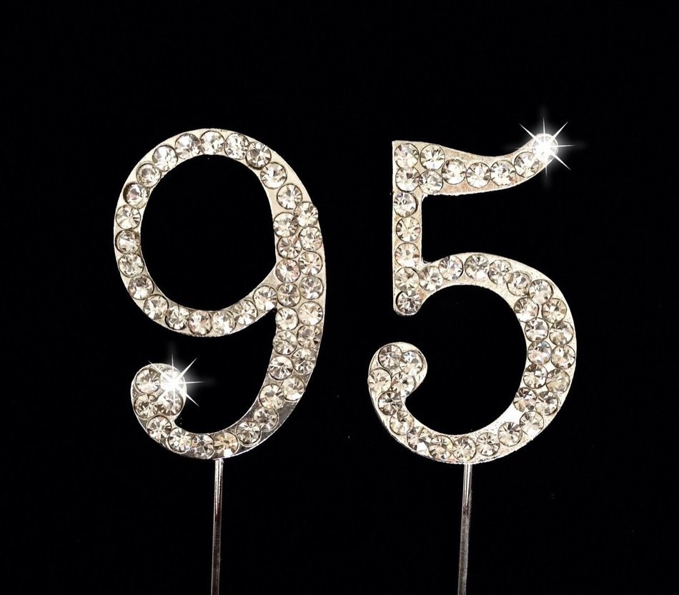 95th Birthday Number Cake Topper with Sparkling Rhinestone Crystals - 1.75