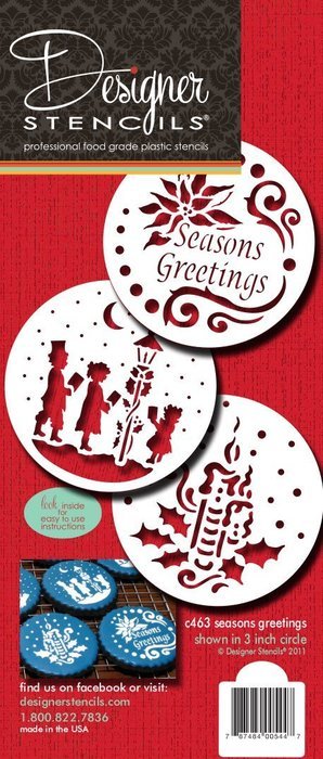 Designer Stencils C463 Seasons Greeting Cookies Stencils, (Seasons Greetings - Carolers - Candle and Holly), Beige... N3