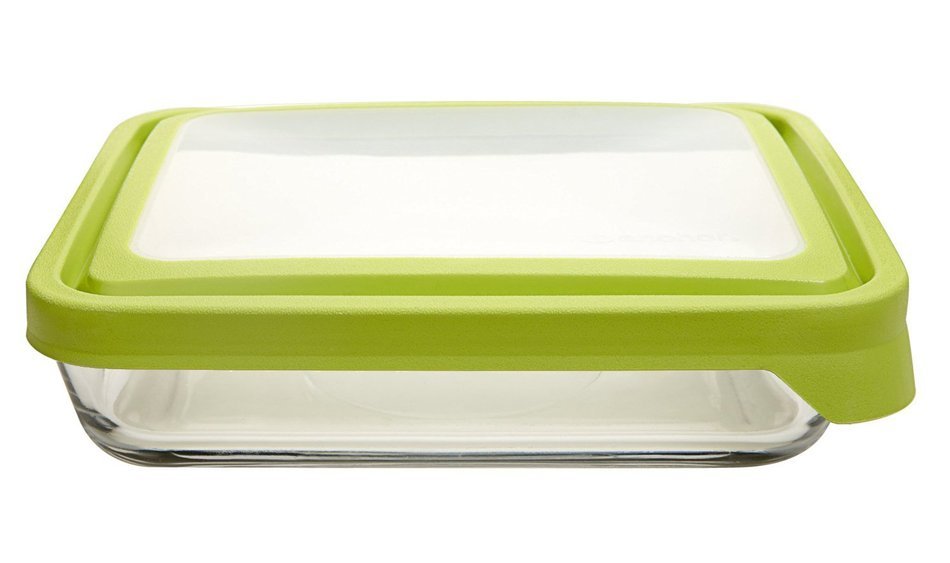 Anchor Hocking TrueSeal Rectangle Food Storage Container 6-Cup, Green Lid N6