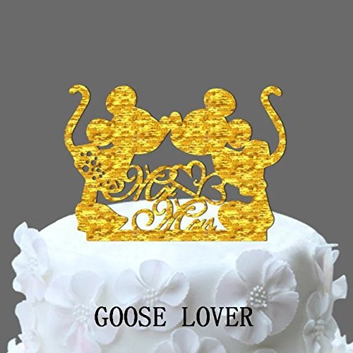GOOSE LOVER(TM) 2 Mice Silhouette Cake Topper, Mr And Mrs Wedding Cake Topper With Heart Decor, Cartoon Wedding... N3