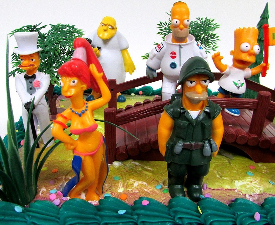 SIMPSONS 14 Piece Birthday CAKE Topper Set Featuring Simpsons Figures and Decorative Themed Accessories - Figures... N5