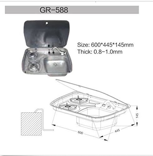 RV, Caravan, Camper, Boating 2 Burner LPG Gas Stove and Sink Combo With Glass Lid GR-588 N4