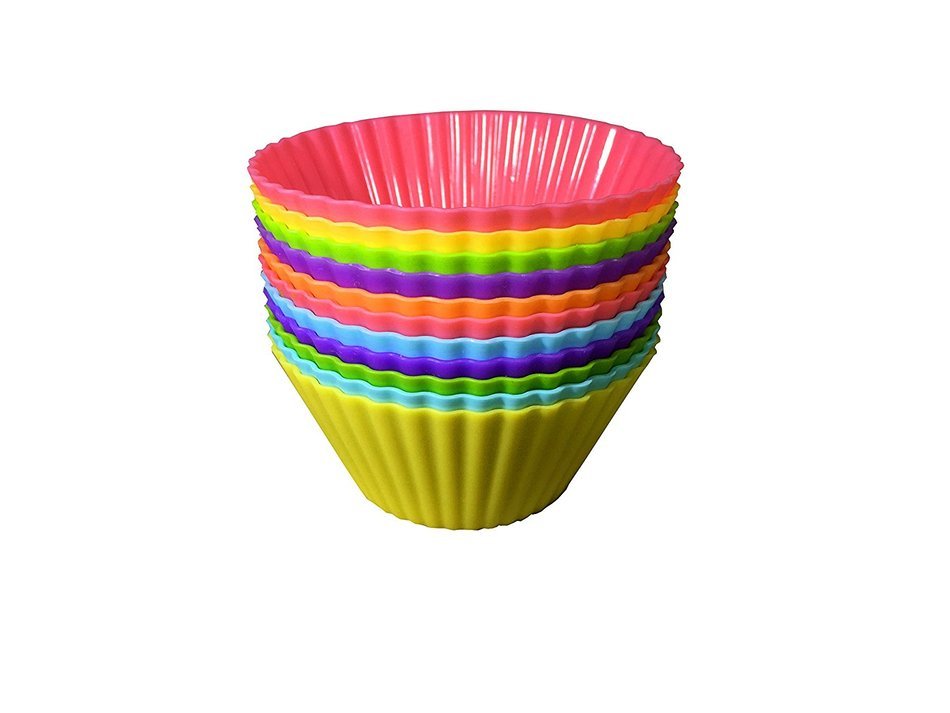 Set of 12 Silicone Colors Baking Cups, Silicone cupcake molds, Reusable ...