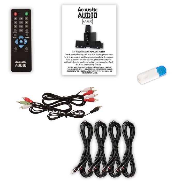 Acoustic Audio AA5150 Home Theater 5.1 Speaker System with USB Bluetooth FM and 4 Extension Cables N2