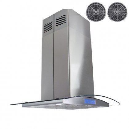 AKDY AIR68CS336B 36" Island Mount Ductless Range Hood with 870 CFM Motor 3 Speed Fan Levels Touch Control Panel...