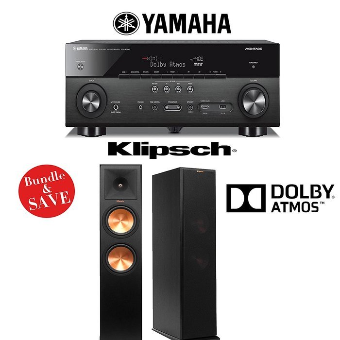 Klipsch Reference Premiere RP-280FA Dolby Atmos Floorstanding Loudspeakers with Yamaha AVENTAGE RX-A760BL 7.2-...