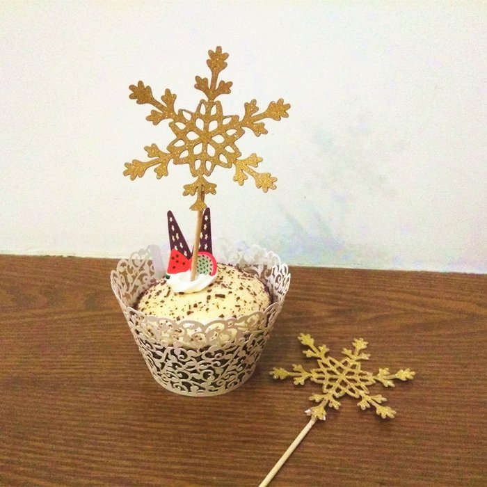 20 Pcs Gold Glitter Snowflake Cupcake Cake Toppers Pick Wedding Bridal Party N6