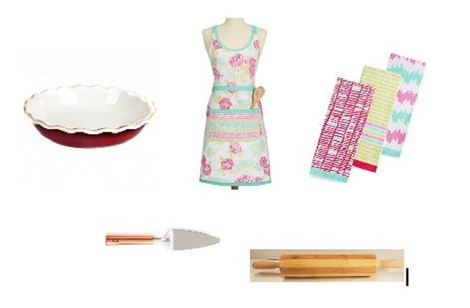 8 Pc Gift Set for the Home Baker Packaged in a Colorful Jute Tote includes 9" Pie Plate, Bamboo Rolling Pin and...