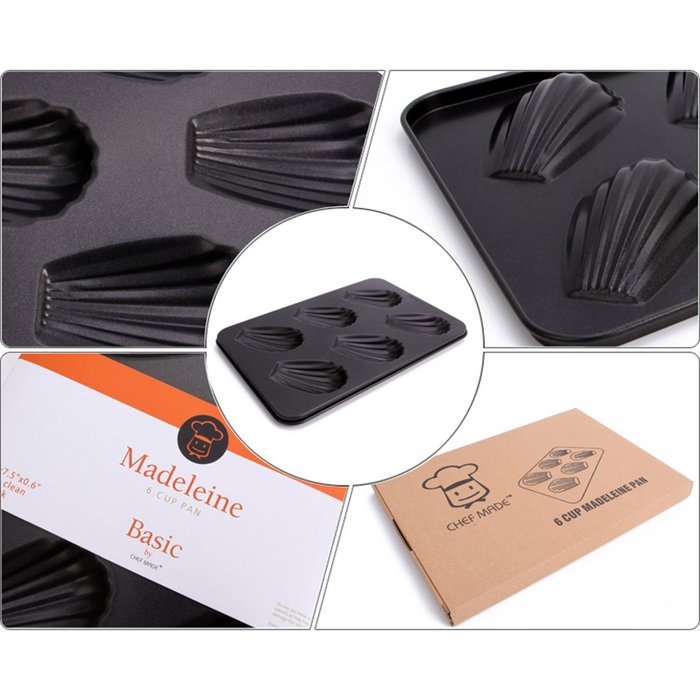 uxcell Casa-J Bakeware Madeleine pans Nonstick 6 Cup Stainless Steel Black N6