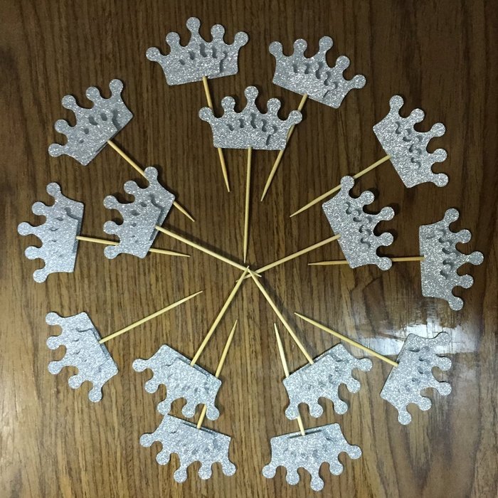 DooXoo Double Sided Crown Topper Silver Glitter Crown Wand Cake Topper Cupcake Topper Wedding Cupcake Toppers... N2
