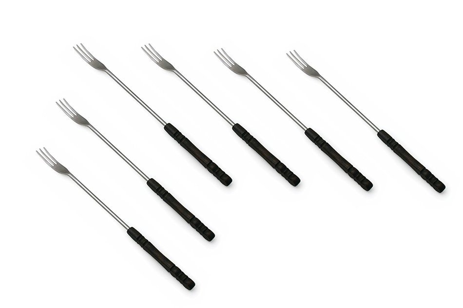 Swissmar Set of 6 Cheese Fondue Forks, Dark Wood Handles N3