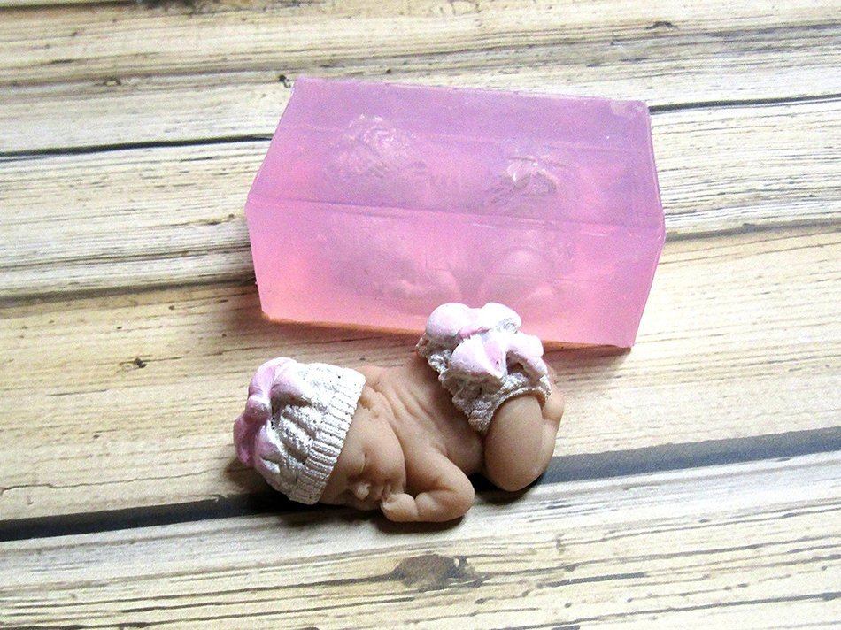 Mold for 3 Inch Baby with Bow Hat and Diaper Fondant Decorating Soap Polymer Clay Cake N2