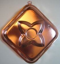 Vintage Anodized Pink Copper Aluminum Square Jello Cake Mold Decor
