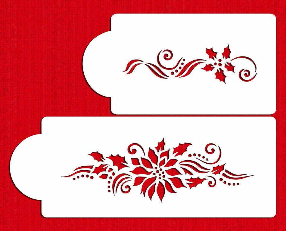 Designer Stencils C725 Poinsettia and Holly Sprays Cake Stencils, Beige/semi-transparent N3