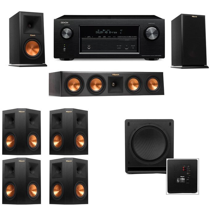 Klipsch RP-160M-E Monitor Speaker 7.1 SW-112 Denon AVR-X2100W