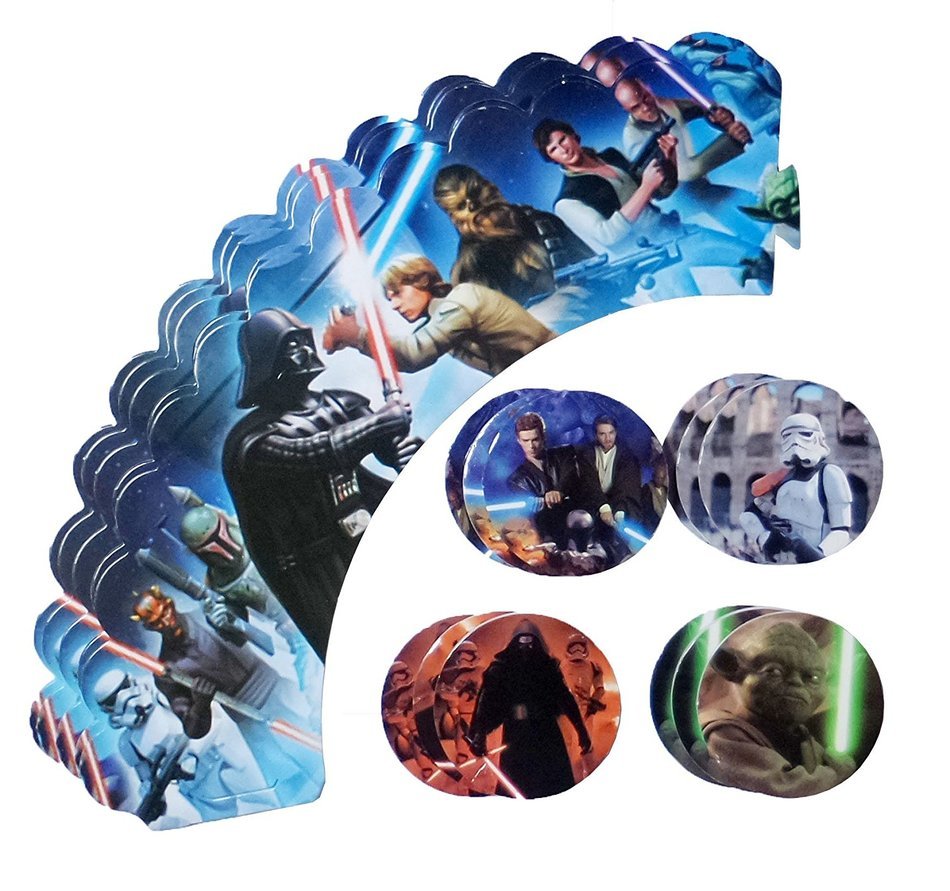 Yunko 12pcs Cartoon Decorative Cupcake Wrappers with Toppers Muffin Cupcake Decorating Mold Tools Set (STAR WAR) N2
