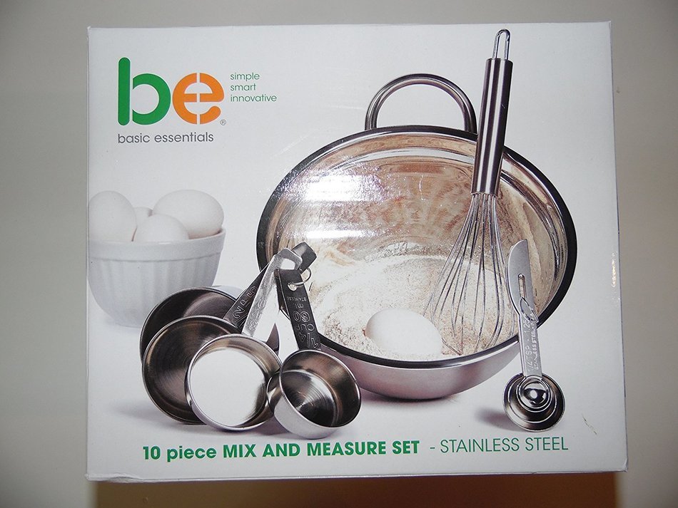 Basic Essentials (be) 10 piece Mix and Measure Set - Stainless Steel 2.7 Quart Measuring Bowl, 4 measuring cups... N3
