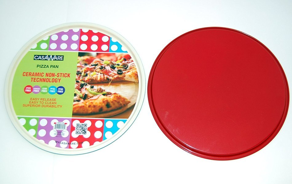 casaWare Ceramic Coated NonStick 13.5-Inch Pizza Pan (Cream/Red)