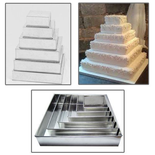 1 X 6 Tier Square Multilayer Wedding birthday Anniversary Cake Baking Tins - Cake Pans - Cake Tins N3