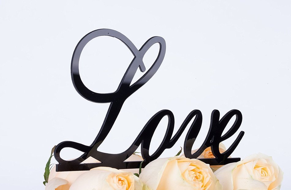 LOVENJOY Gift Box Pack LOVE Monogram Wedding Engagement Cake Party Topper (5.7-inch, Silver Glitter) N13