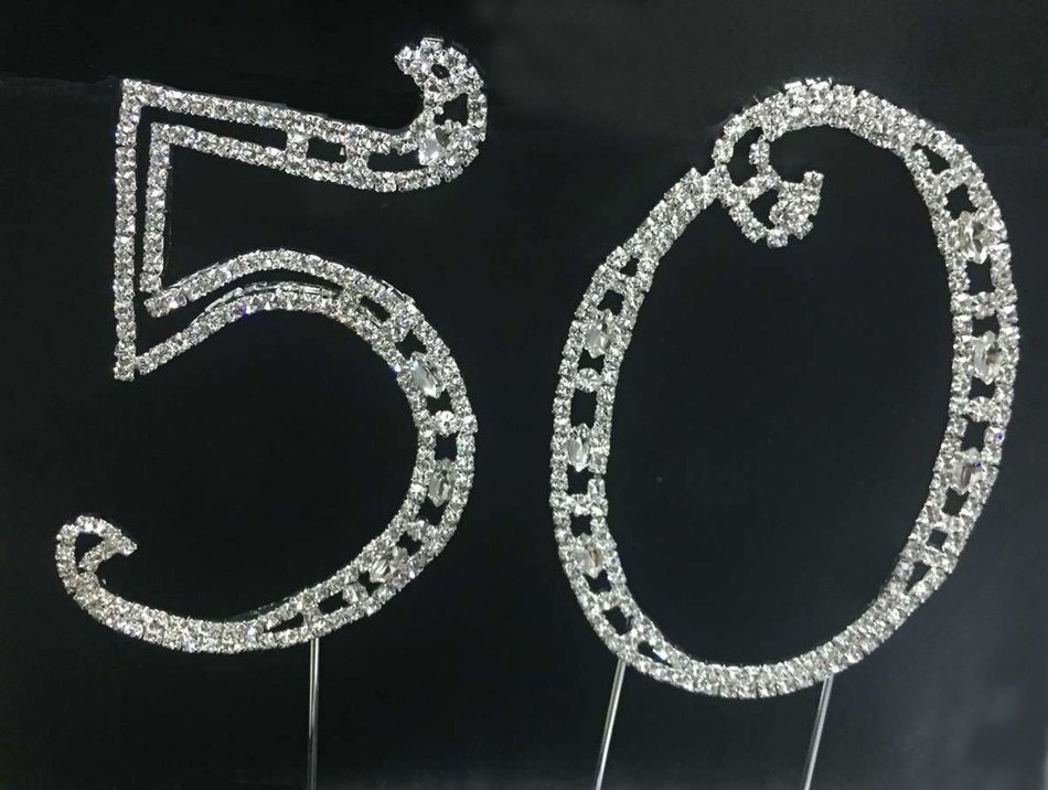 DYQWT Sweet 50 Cake Topper, Large Crystal 50th Numbers Birthday Bling Rhinestone Crystal Glass Cake Topper Cake... N3