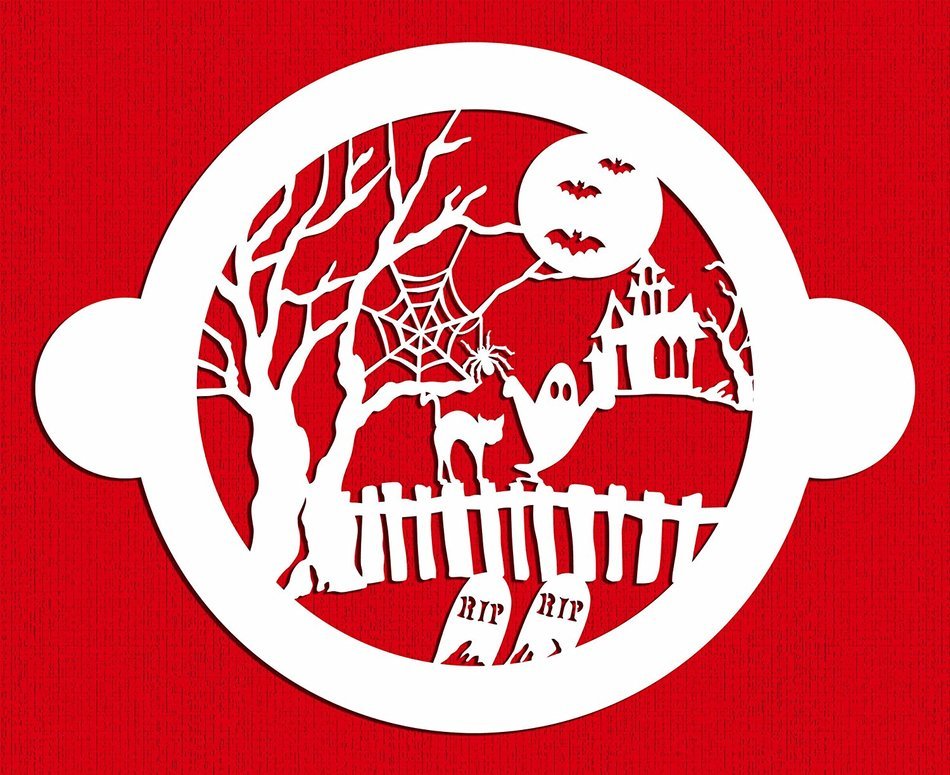 Designer Stencils C459 Halloween Cake Fright Top Stencil, Beige/semi-transparent N2
