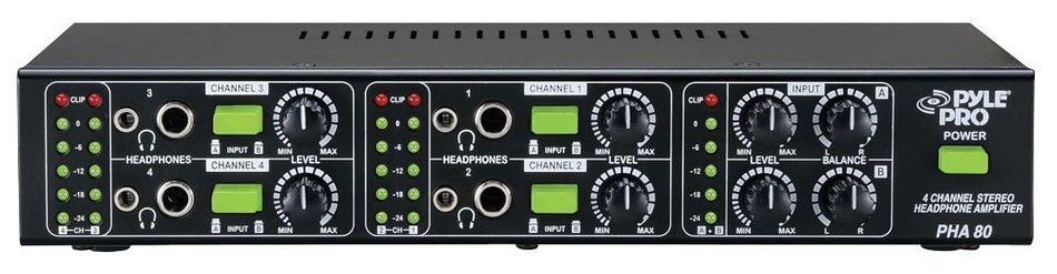 Pyle-Pro PHA80 4-Channel Stereo Headphone Amplifier with LED Level Indicators (Discontinued by Manufacturer)