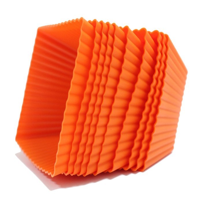 Trustworthy Buy 12-pack Reusable Silicone Square Baking Cups / Cupcake Liners - Orange N2
