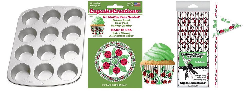 Lady Bugs Party Pack, Muffin Pan, Baking Cups, Fashion Straws & Name Flags