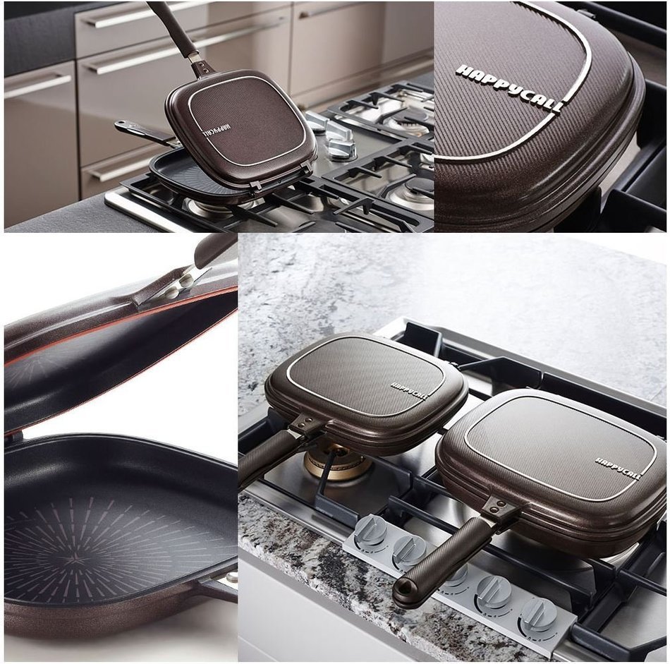 Happycall PLASMA Titanium Coating Double Grill Pan IH (Induction) Compatible New Version (2 Set (10.8"+11.8")) N5