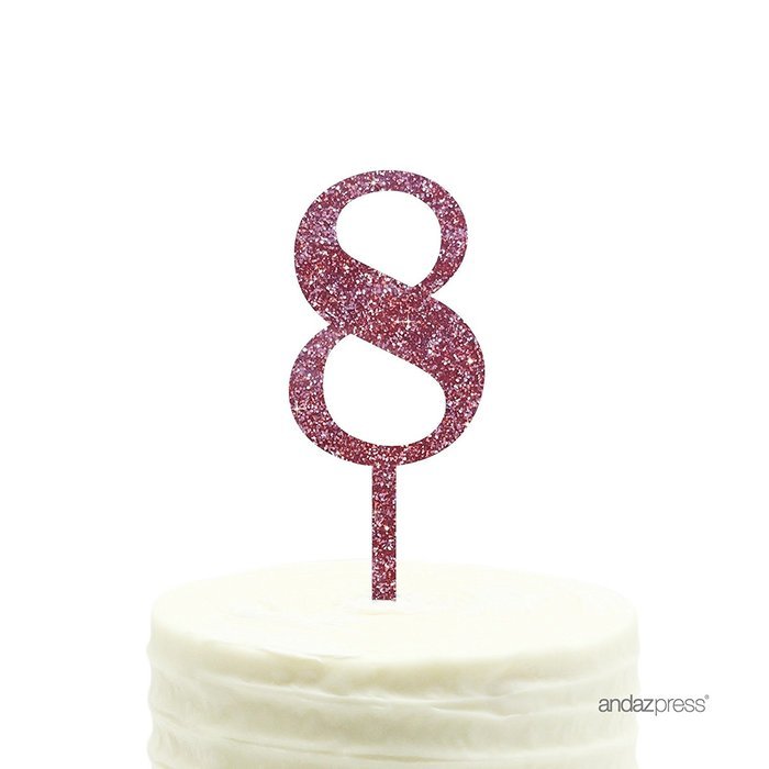Andaz Press 5th Birthday and Anniversary Acrylic Cake Toppers, Pink Glitter, Number 5, 1-Pack N133