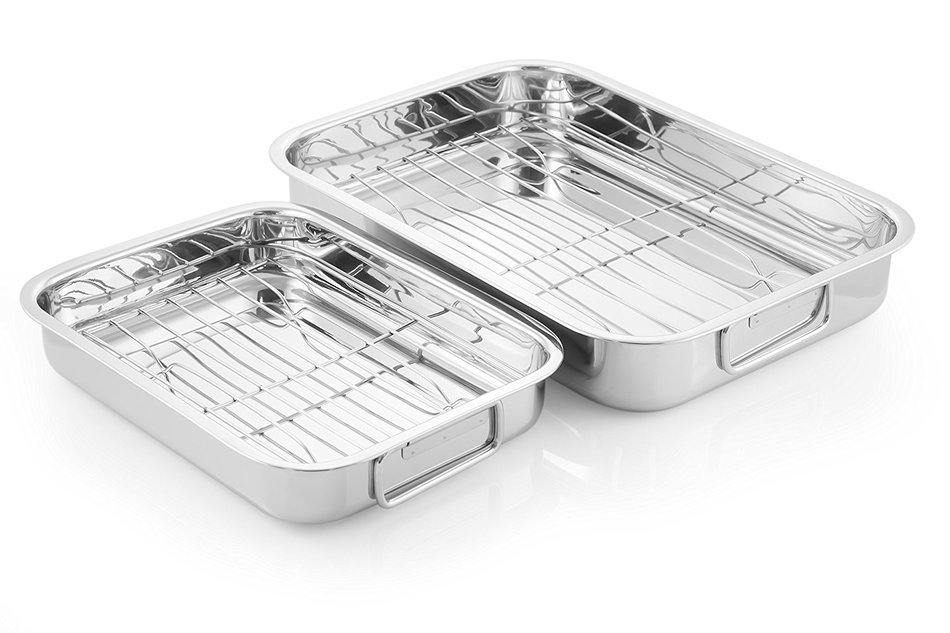 McSunley 508 2 Piece Prep N Cook Rectangular Oven-To-Table Roaster Set, Stainless Steel, One size