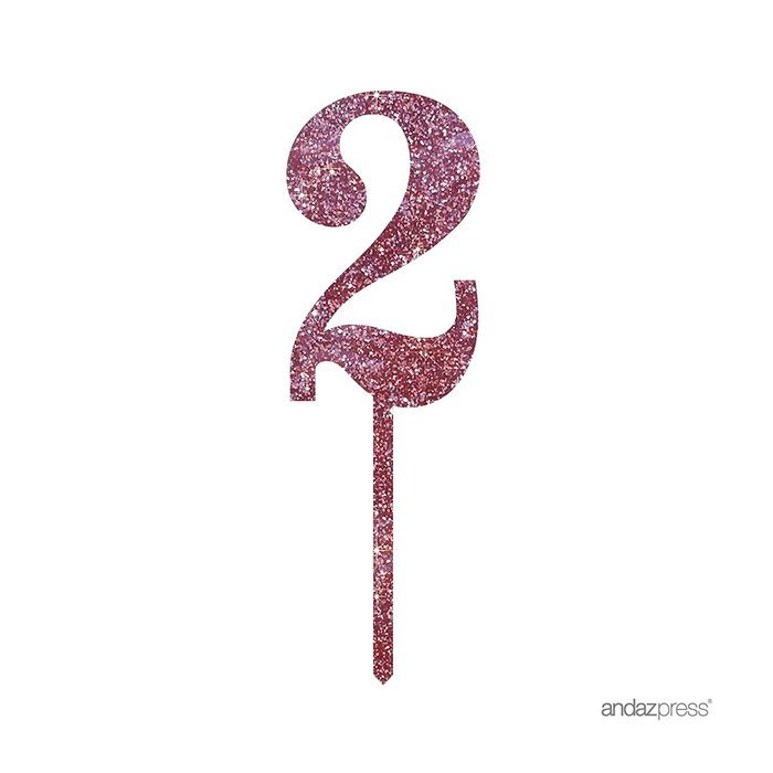 Andaz Press 5th Birthday and Anniversary Acrylic Cake Toppers, Pink Glitter, Number 5, 1-Pack N138