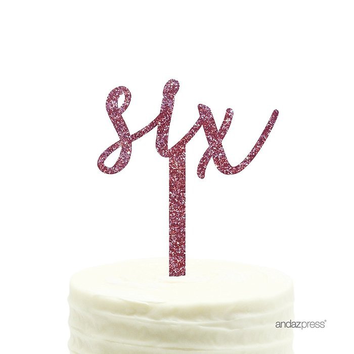 Andaz Press 5th Birthday and Anniversary Acrylic Cake Toppers, Pink Glitter, Number 5, 1-Pack N140