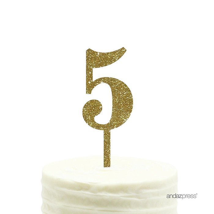 Andaz Press 5th Birthday and Anniversary Acrylic Cake Toppers, Pink Glitter, Number 5, 1-Pack N144