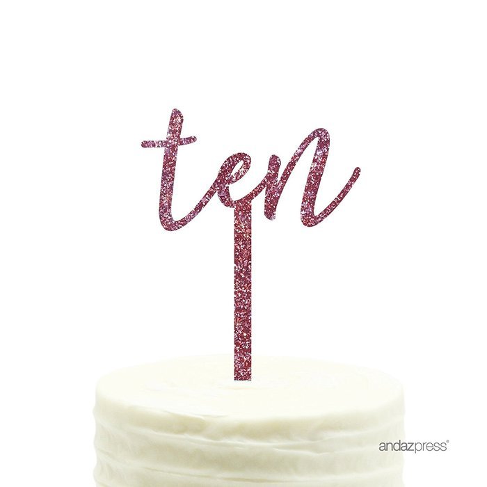 Andaz Press 5th Birthday and Anniversary Acrylic Cake Toppers, Pink Glitter, Number 5, 1-Pack N146