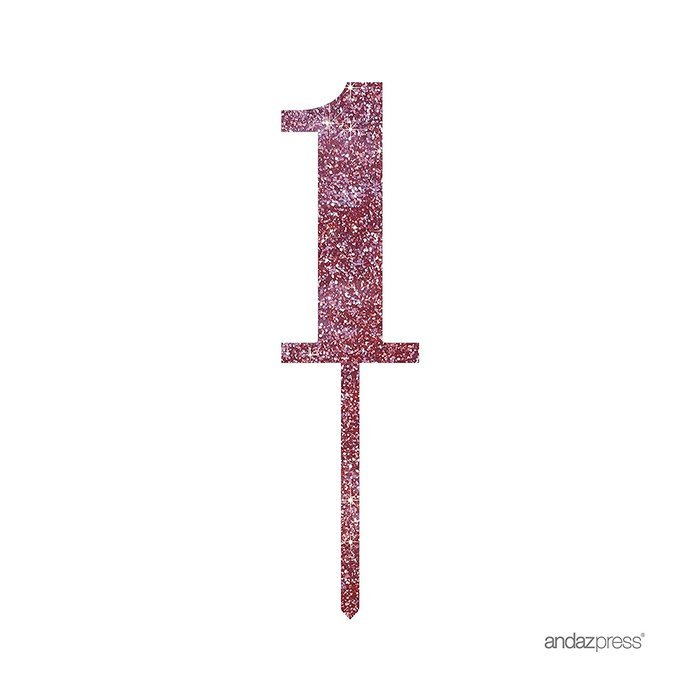 Andaz Press 5th Birthday and Anniversary Acrylic Cake Toppers, Pink Glitter, Number 5, 1-Pack N153
