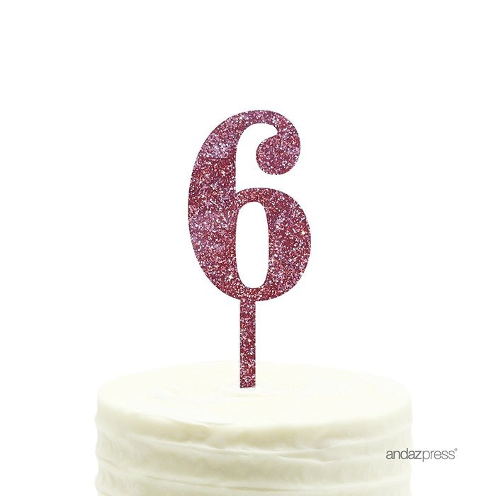 Andaz Press 5th Birthday and Anniversary Acrylic Cake Toppers, Pink Glitter, Number 5, 1-Pack N161