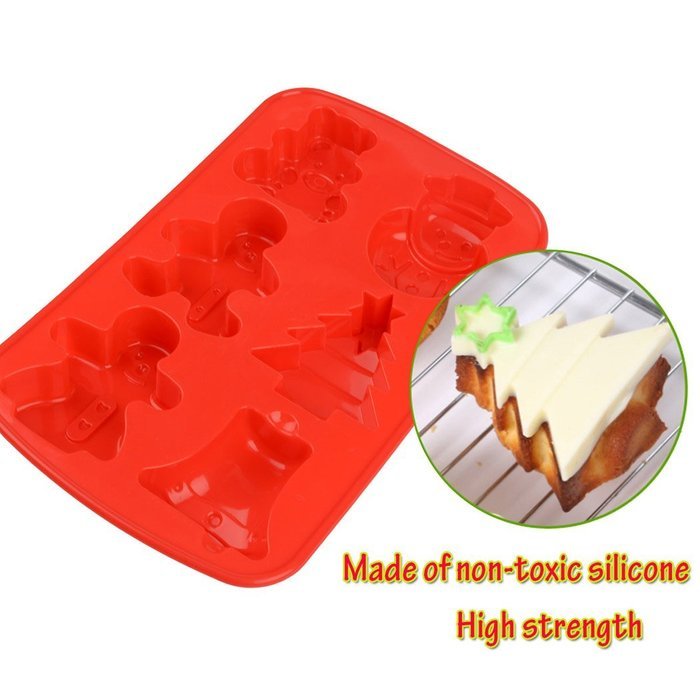 inkint 6 Capacity Silicone Fondant Cake Mold Christmas Trees Snowmen Bell Bear Shape Cake Pudding Chocolate Making... N3