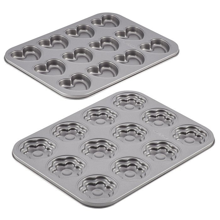 Cake Boss Specialty Nonstick Bakeware 2-Piece Heart & Flower Shaped Cookie Pan Set N5