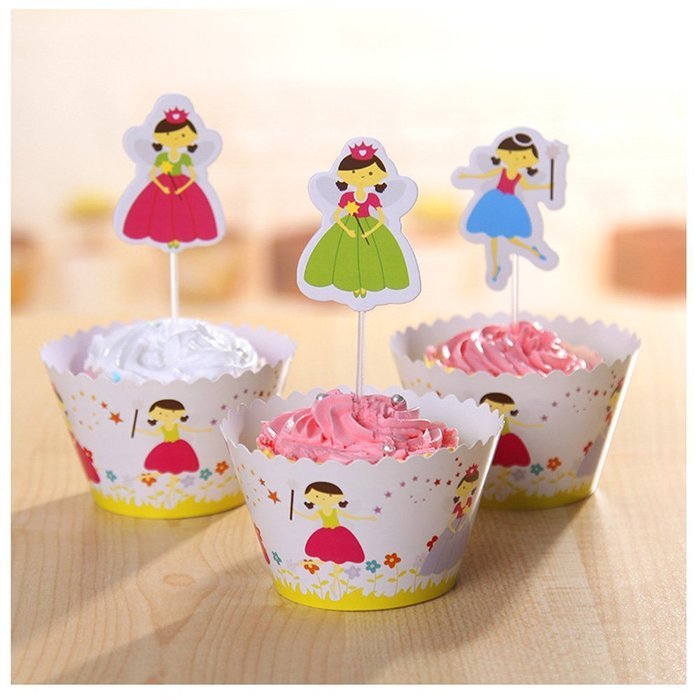 Broadmix Princess Collection Cupcake Wrappers and Toppers Set of 12 for Girls Baby Girls Barbie N4