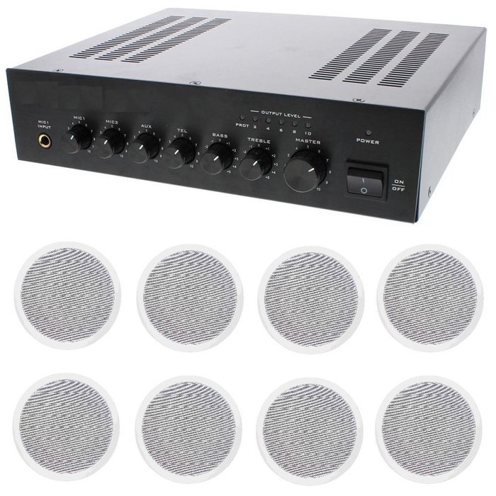 Store/Office Business Background Music Sound System- Amp, 8 Ceiling Speakers + N3