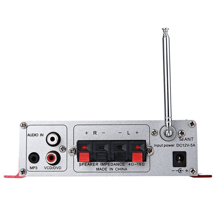 Robolife USB Kentiger HY - 502S 2CH Bluetooth Hi-Fi Super Bass Output Power Amplifier with Remote Controller Red N6
