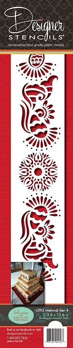 Designer Stencils C393 Mehndi Cake Tier 4 Cake Stencil, Beige/semi-transparent N3