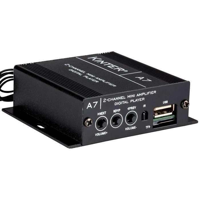 Kinter A7 2-Ch Mini Amplifier for Motorcycles with IR and Handlebar Mount Remotes USB MP3 2x20W N2