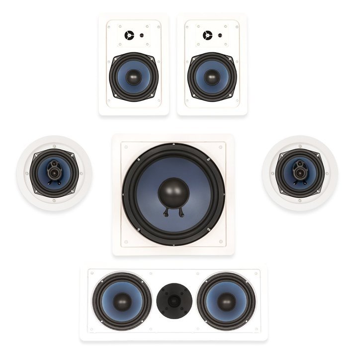 Blue Octave In Wall and In Ceiling 5.1 Home Theater Speaker Set New 1700 Watts RHT535