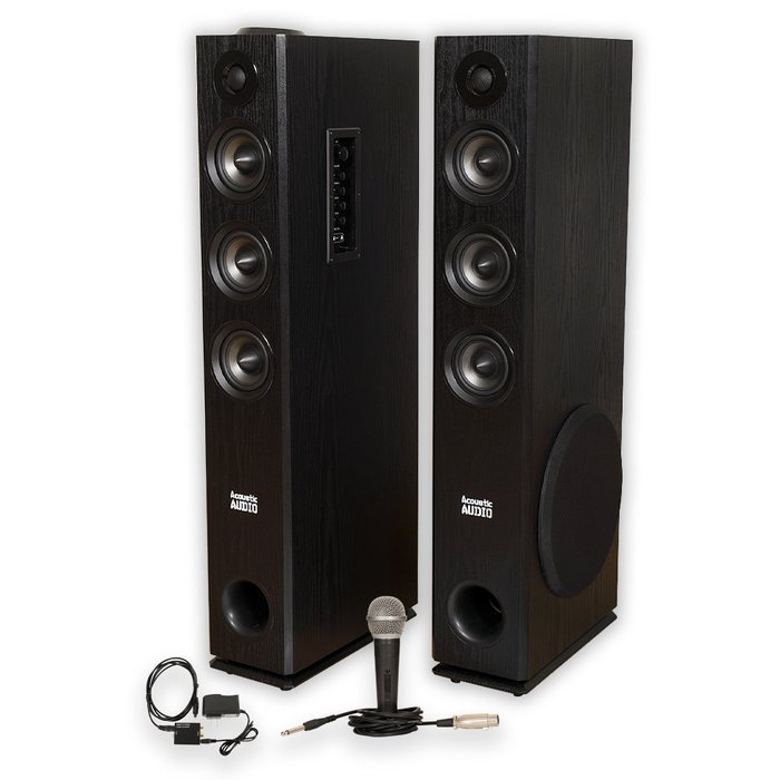 Acoustic Audio TSi450 Bluetooth Powered Floorstanding Tower Multimedia Speakers with Optical Input and Mic TSi450DM1