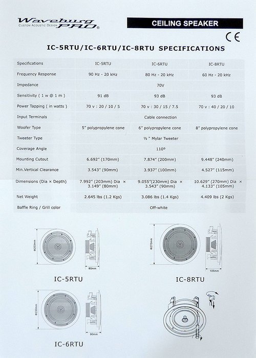 Waveburg IC8 Ceiling Speaker for Public Address System N3